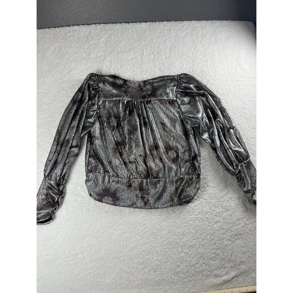 Anthropologie Maison De Amelie Top Womens L Shimmer Silver Puff Long Sleeve Chic - Picture 6 of 8